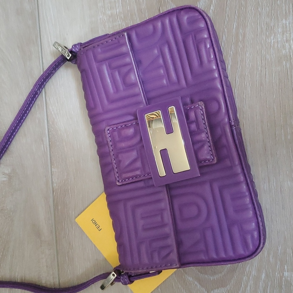 Fendi 2008 Leather Baguette Logo Embossed Mini
